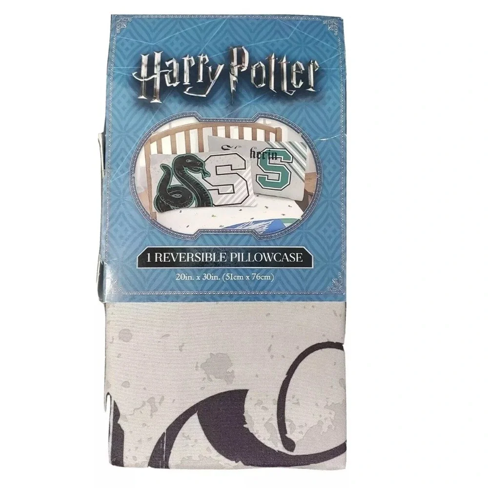 NEW Harry Potter Slytherin Reversible‎ Pillowcase Hogwarts Snake Green Grey